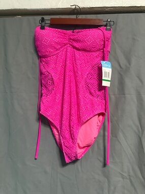 California Waves Women’s Bright Pink Lace One-Piece Swimsuit